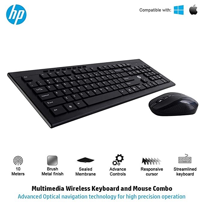 HP CS10 Wireless Multi-Device Bluetooth Keyboard and Mouse Set, USB Plug and Play with 2.4 GHz