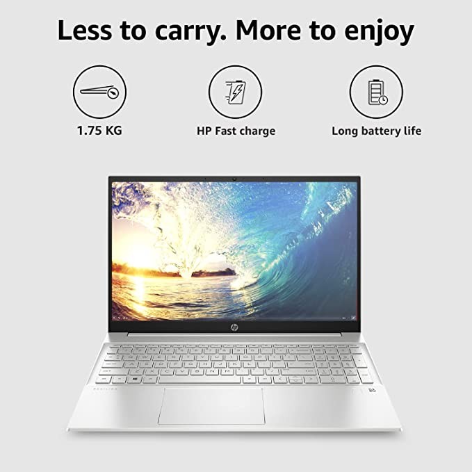 HP Pavilion 15 12th Gen Intel Core i5 16GB SDRAM/512GB SSD 15.6 inch(39.6Cm) FHD,IPS,Anti-Glare, Windows 11 Home, Eyesafe Display/Alexa/Backlit KB/FPR/MSO 2021/1.75Kg, 15-Eg2036tu, Natural Silver