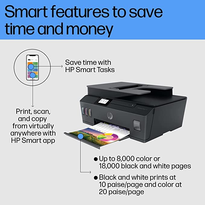 HP Ink Tank 530 Color Printer, Scanner, & Copier with High Capacity Tank for Home/Office, B&W Prints, Compact, Easy Mobile Printing